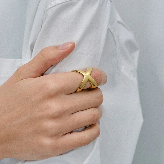 Gold-Plated Cross Ring for Women