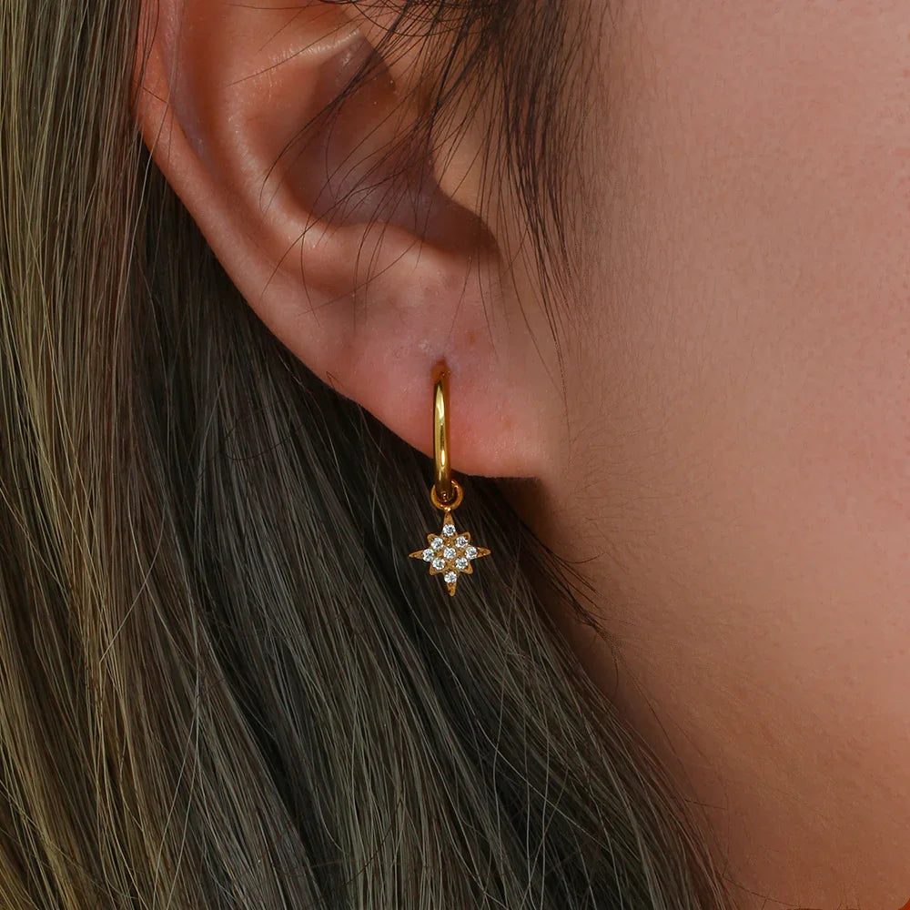 Gold-Plated Diamond Drop Hoop Earrings For Women