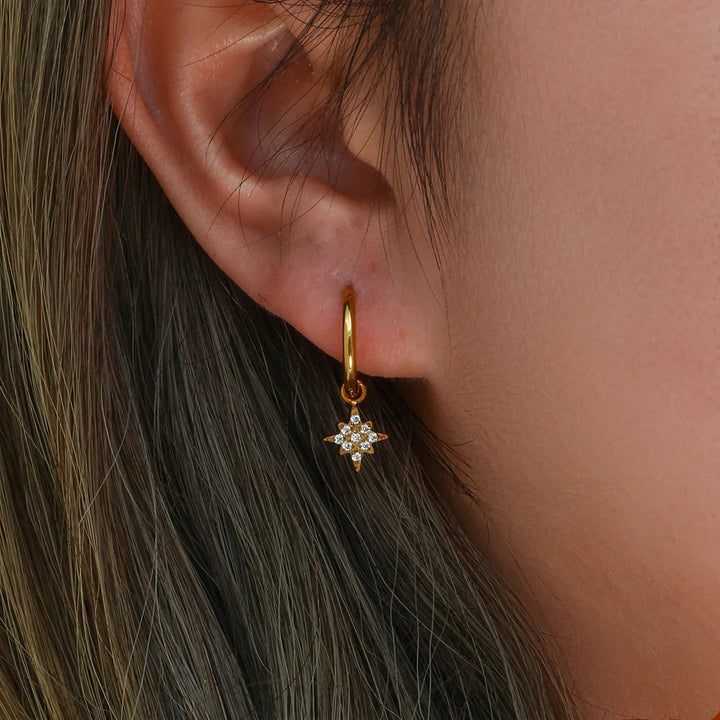Gold-Plated Diamond Drop Hoop Earrings For Women