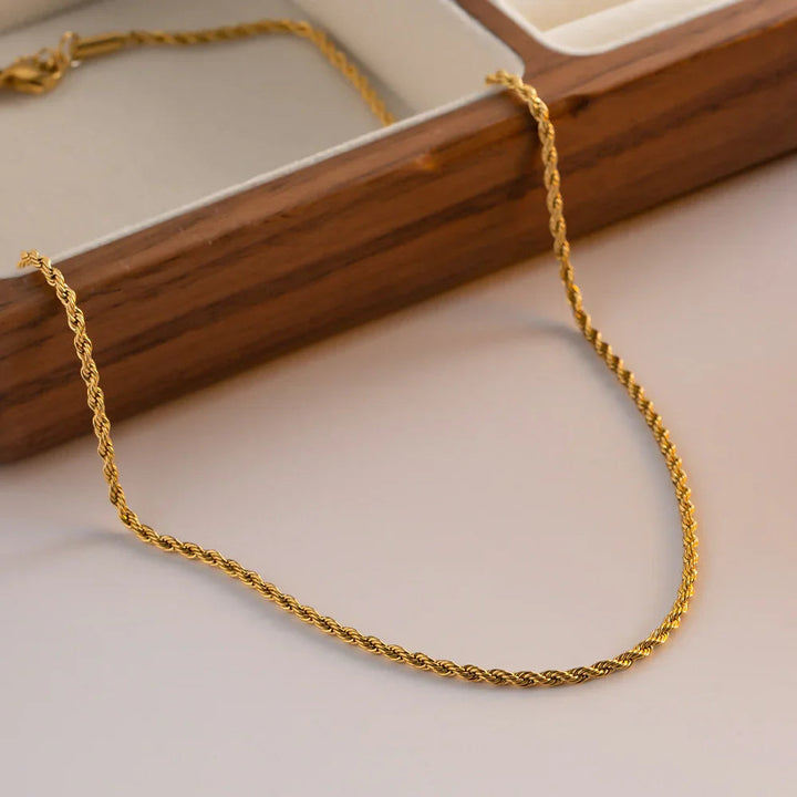 Gold-Plated Twisted Rope Chain Necklace for Women