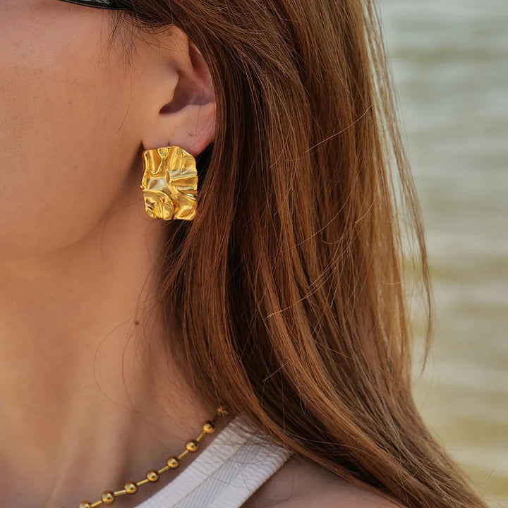 Gold-Plated Statement Earrings with Stainless Steel