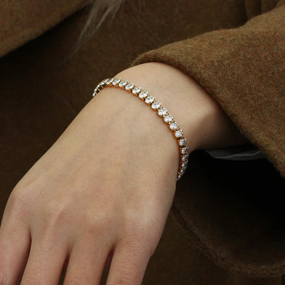 Gold-Plated Diamond Tennis Bracelet For Women