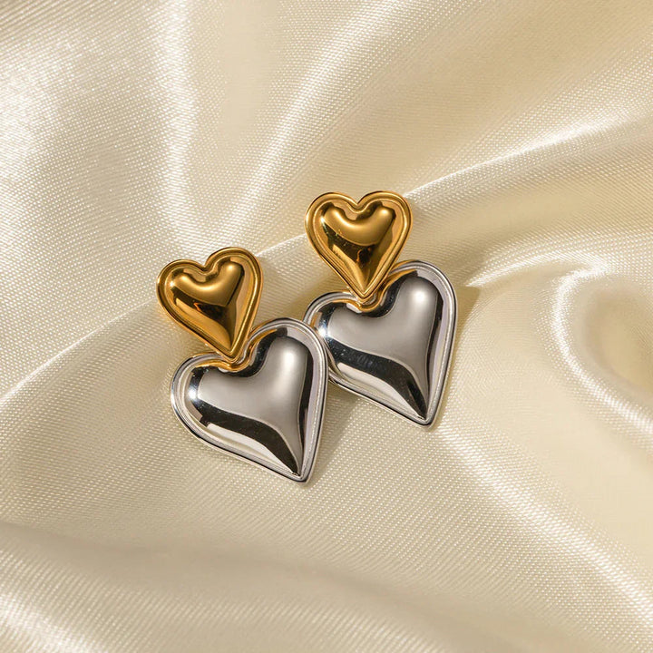 Gold Silver Two-Tone Heart Earrings with Stainless Steel