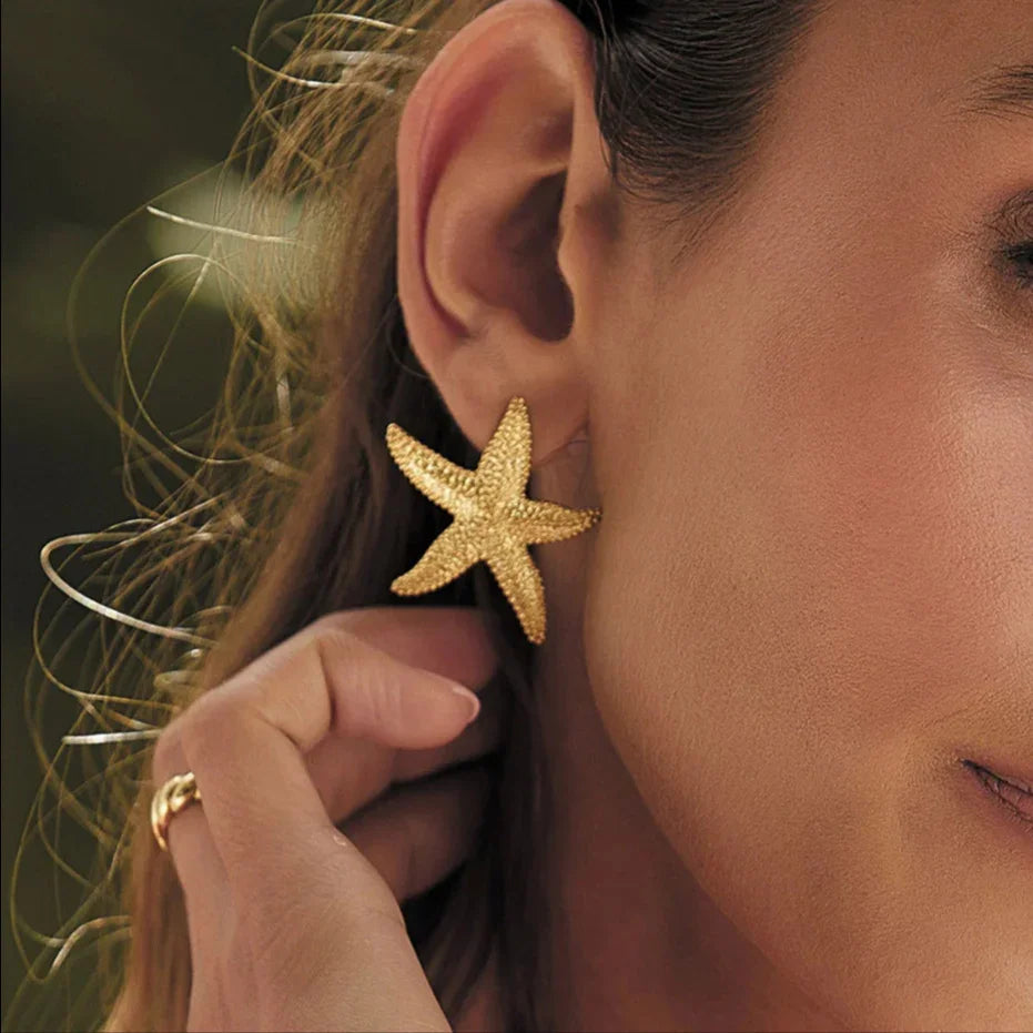 Gold-Plated Starfish Stud Earrings for Women
