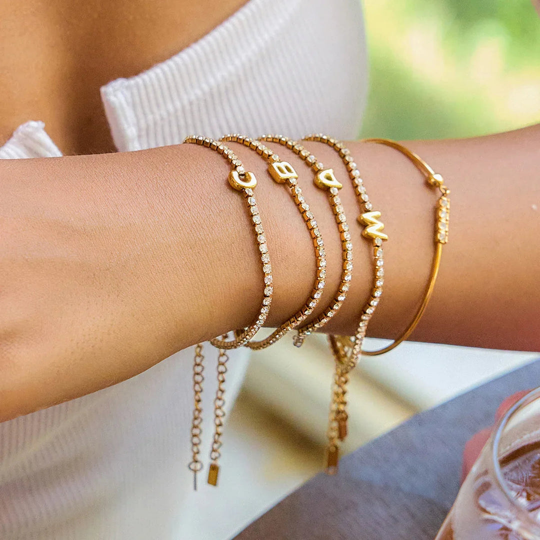 Gold-Plated Cubic Zirconia Initial Tennis Bracelet for Women