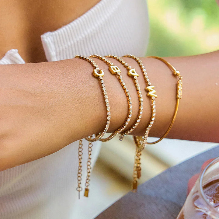 Gold-Plated Cubic Zirconia Initial Tennis Bracelet for Women