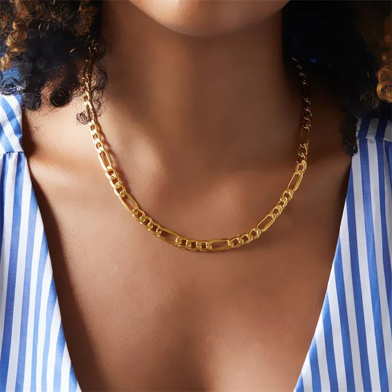 Gold-Plated Alternating Link Chain Necklace