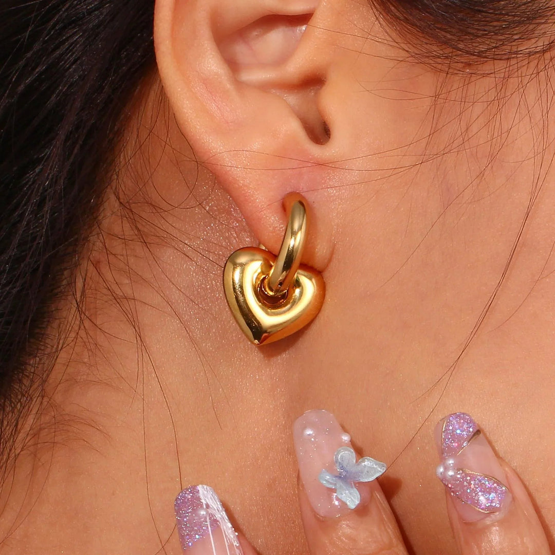 Gold-Plated Heart Drop Hoop Earrings for Women