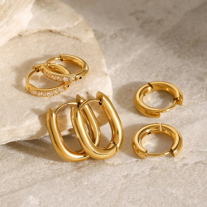 Gold-Plated CZ Hoop Earrings Set for Women