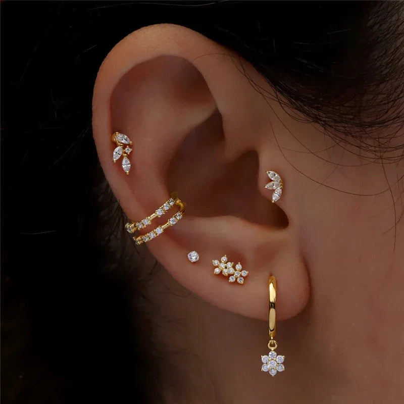 Gold-Plated Trio Flat Back Stud Earrings