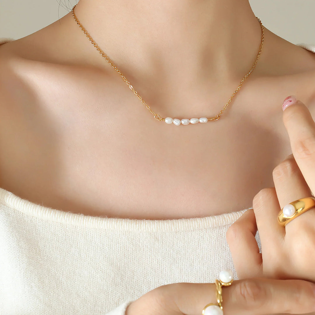Gold-Plated Faux Pearl Chain Necklace Women