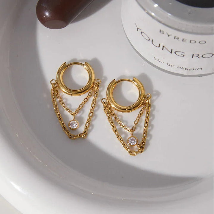 Gold-Plated Cubic Zirconia Drop Hoop Earrings for Women