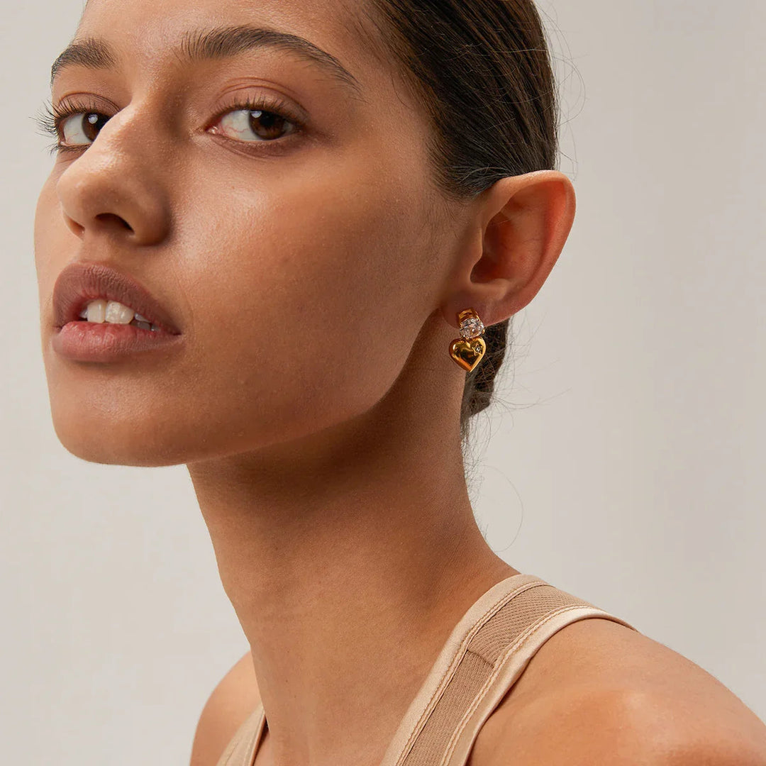 Gold-Plated Heart Earrings with CZ Diamond Simulant