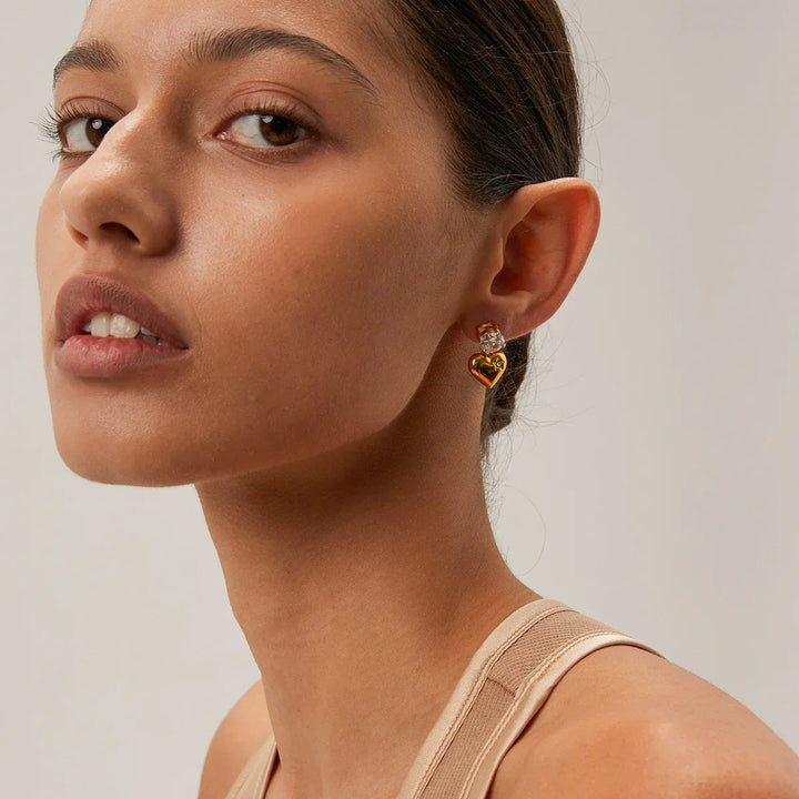 Gold-Plated Heart Earrings with CZ Diamond Simulant