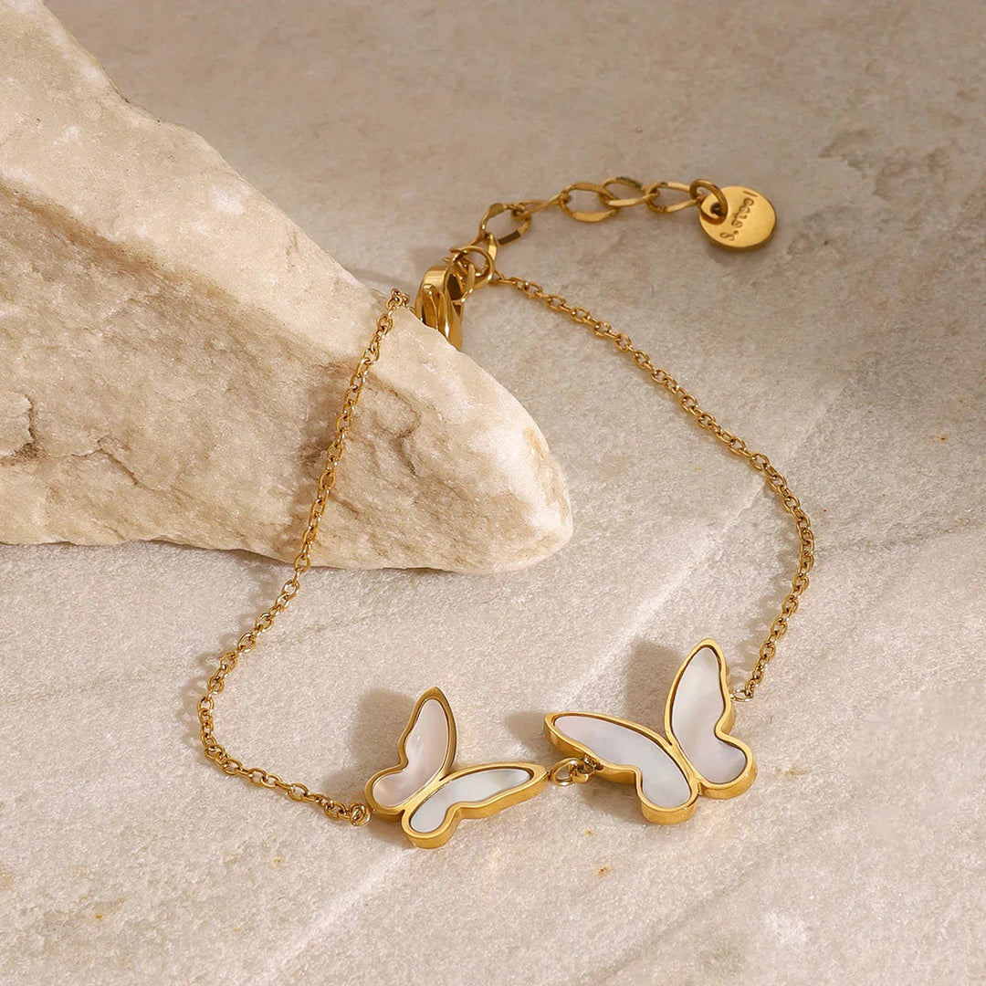 Gold-Plated Faux Pearl Butterfly Bracelet