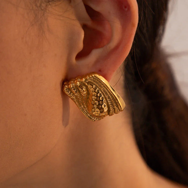 Gold-Plated Hammered Teardrop Earrings