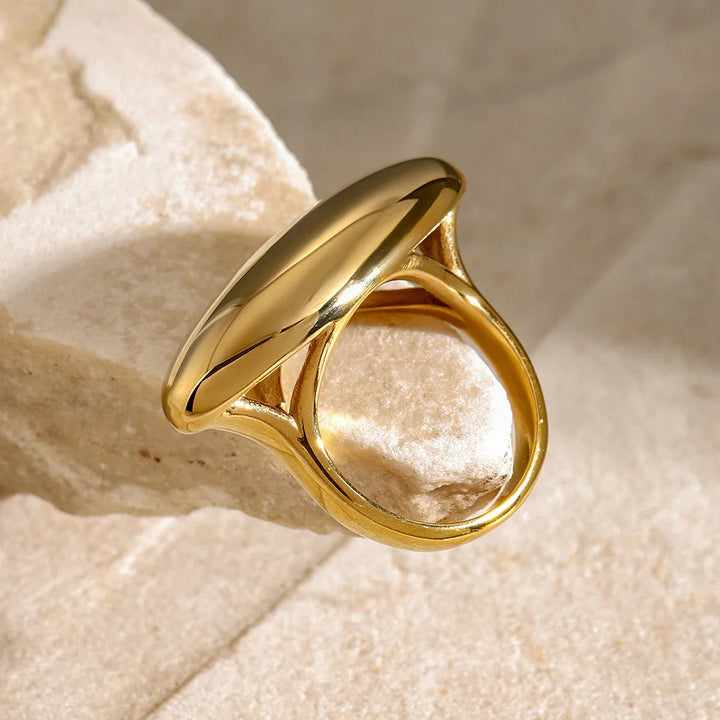 Gold-Plated Oval Stone Ring