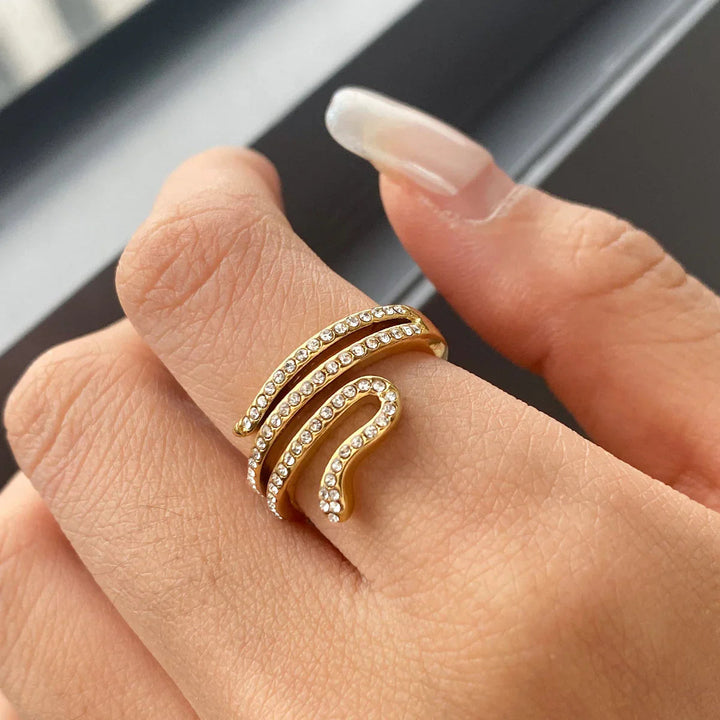 Gold Plated Cubic Zirconia Wrap Statement Ring for Women