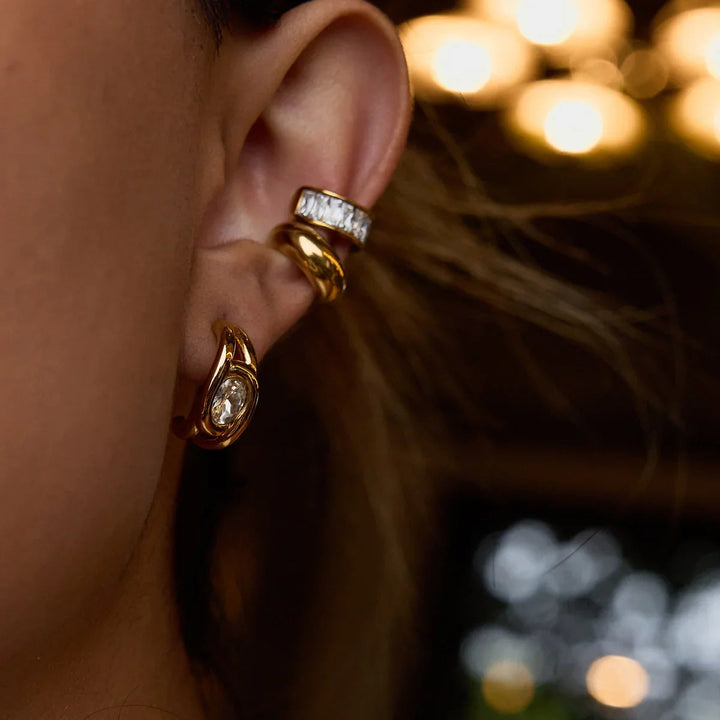 Gold Plated Cubic Zirconia Hoop Earrings 3 Piece Set