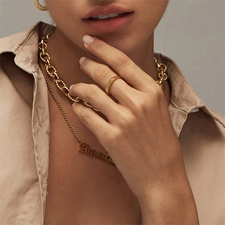 Gold-Plated Geometric Band Ring Women