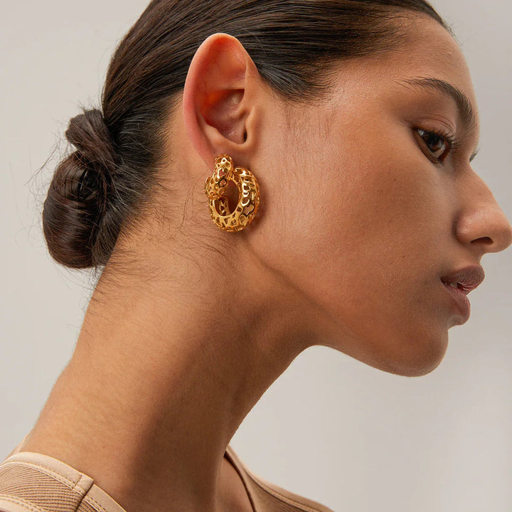Gold-Plated Hollow Lace Earrings for A Luminous Statement