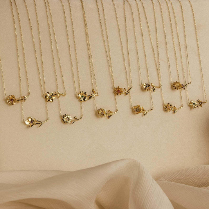 Gold Plated Cubic Zirconia Flower Pendant Necklace