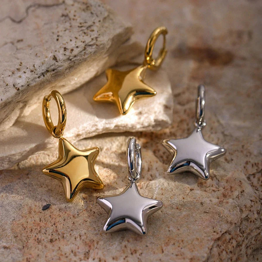Gold-Plated Star-Shaped Hoop Earrings