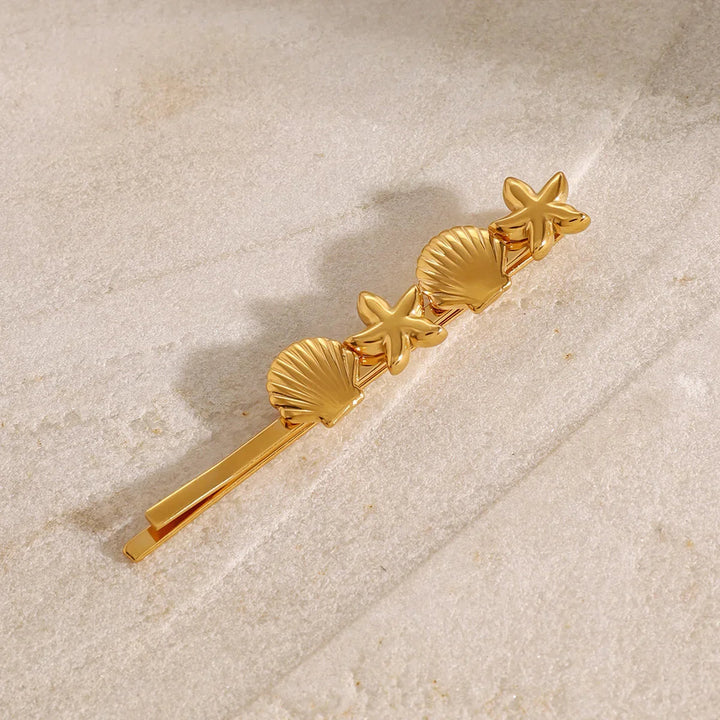 Gold-Plated Starfish-Seashell French Pin