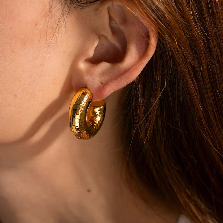 Hammered Gold-Plated Hoop Earrings