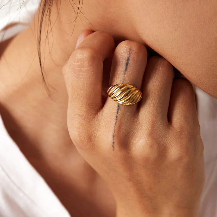 Gold-Plated Stainless Steel Croissant Statement Ring for Women
