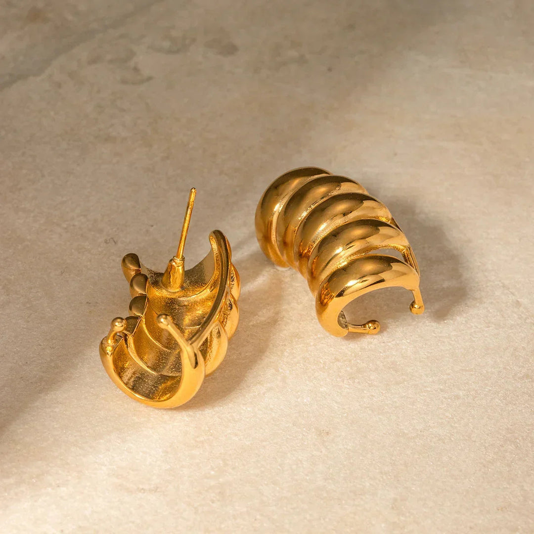 Gold-Plated Textured Huggie Earrings with Cluster Design