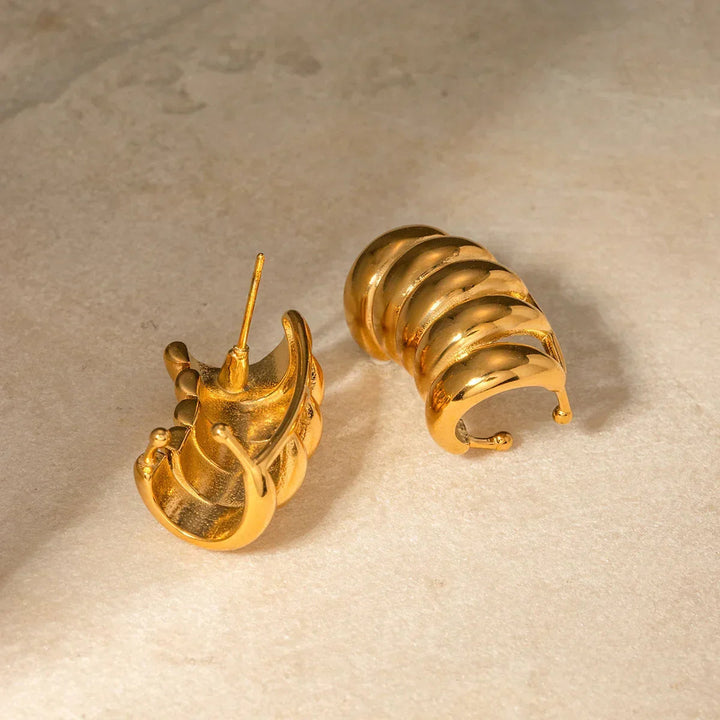 Gold-Plated Textured Huggie Earrings with Cluster Design