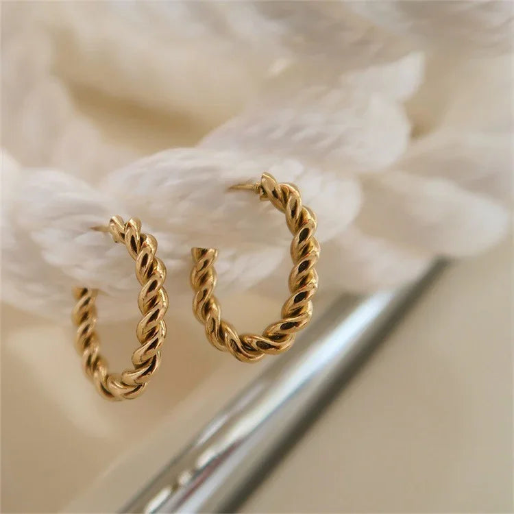Gold-Plated Twist Hoop Earrings Women