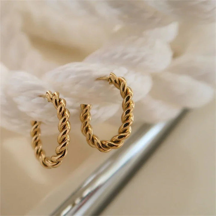 Gold-Plated Twist Hoop Earrings Women