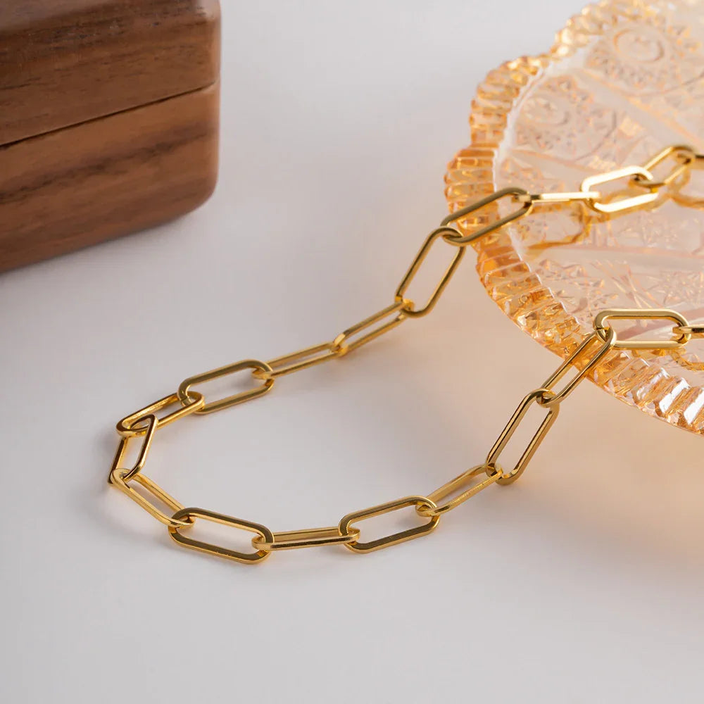 Gold-Plated Bold Paperclip Link Chain Necklace for Women