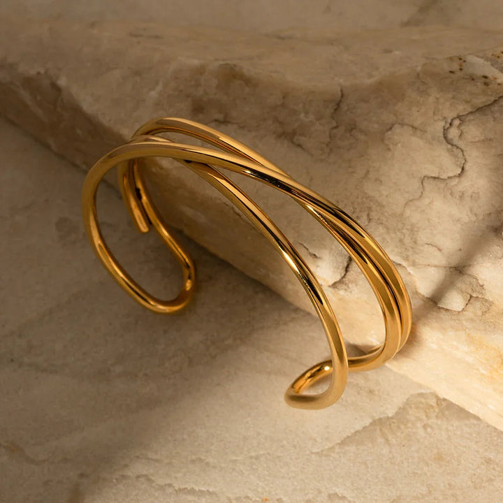 Gold-Plated Cuff Bracelet with Intertwining Bands