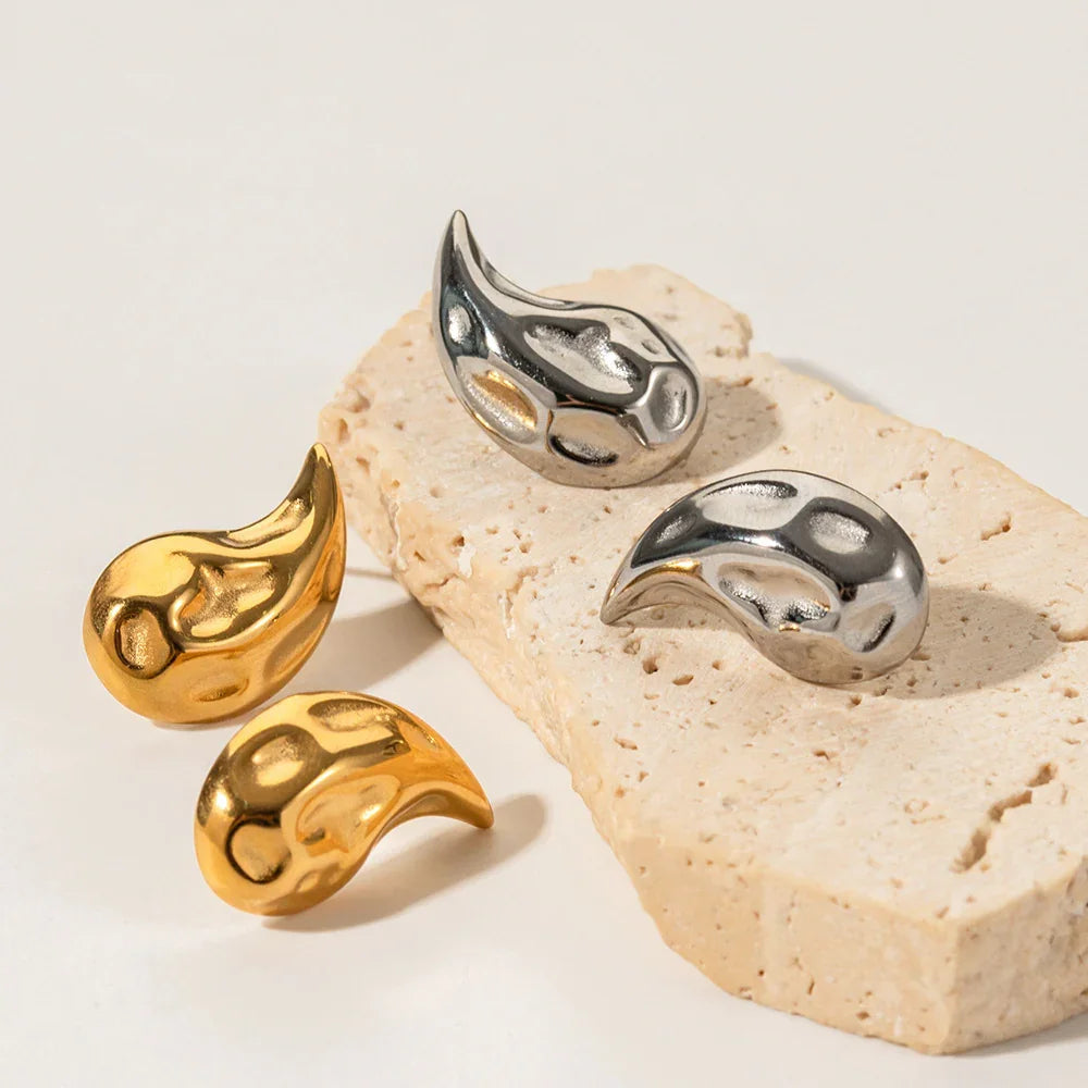Gold-Plated Hammered Teardrop Earrings