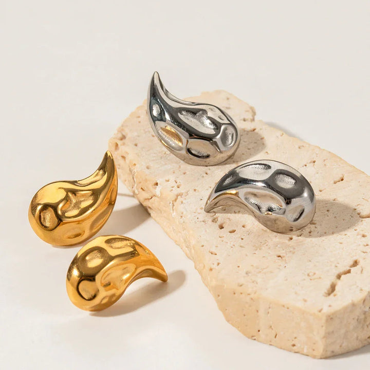 Gold-Plated Hammered Teardrop Earrings