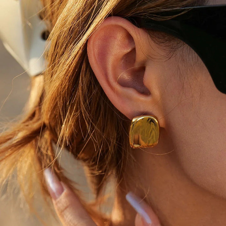 Gold-Plated Rectangular Stud Earrings for Women