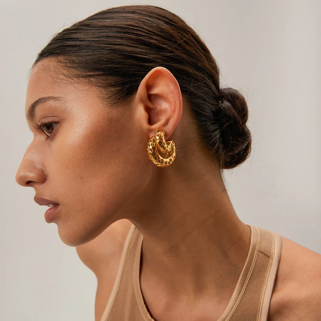Gold-Plated Hollow Lace Earrings for A Luminous Statement