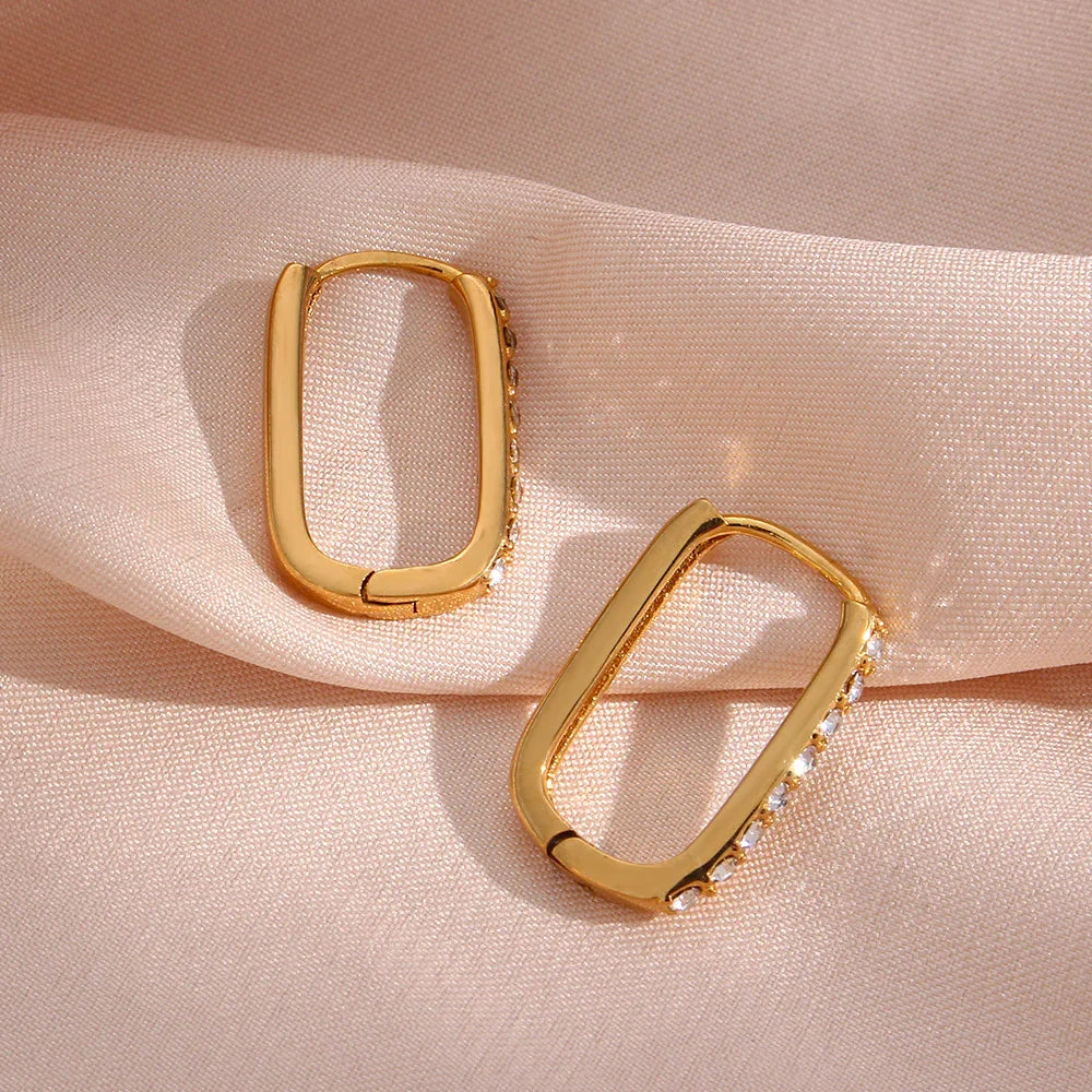 Gold-Plated Cubic Zirconia Oval Hoop Earrings for Women