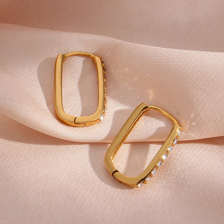 Gold-Plated Cubic Zirconia Oval Hoop Earrings for Women