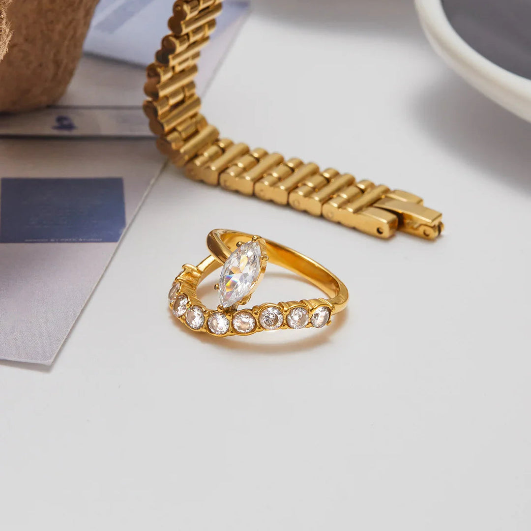 Gold Plated Cubic Zirconia Marquise Stackable Ring for Women