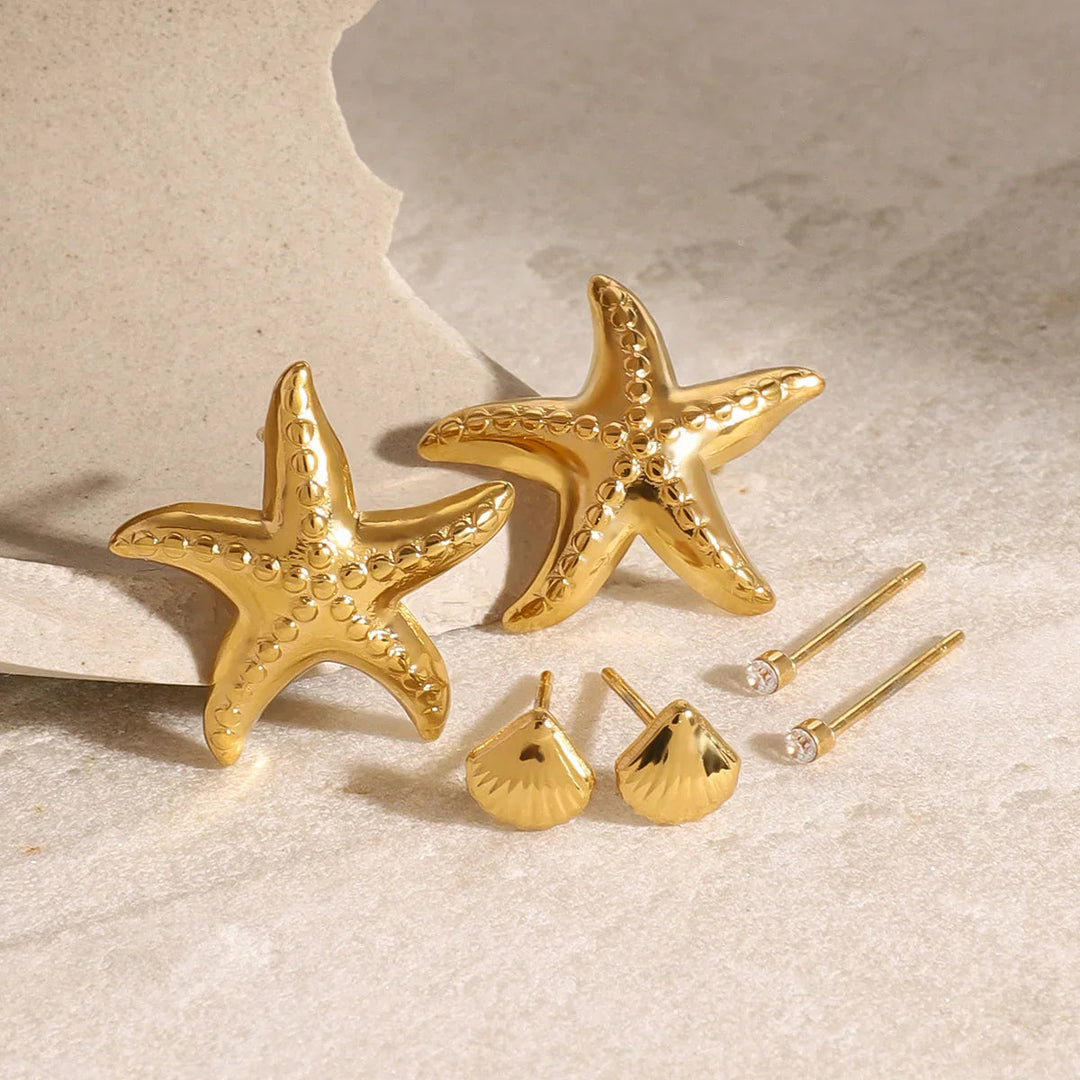 Gold-Plated CZ Ocean Earring 3-Piece Set