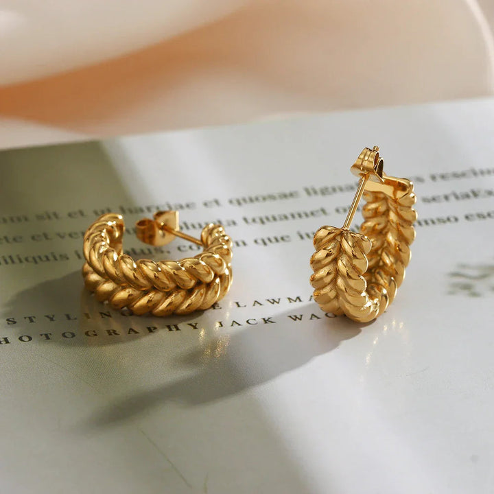 Gold-Plated Woven Hoop Earrings for Women