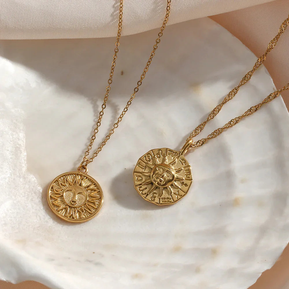 Gold-Plated Sun Pendant Necklace For Women
