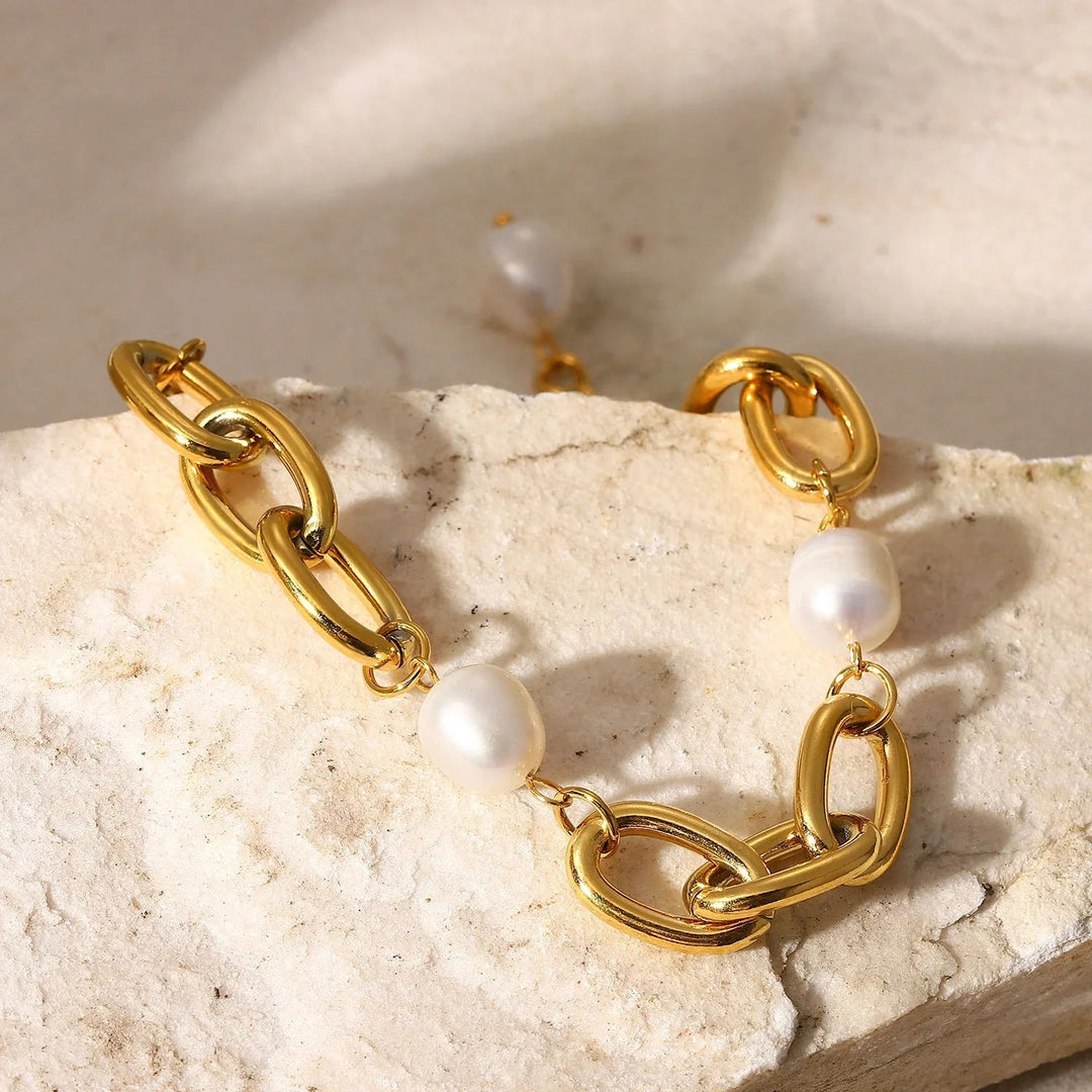 Gold-Plated Chunky Freshwater Pearl Bracelet