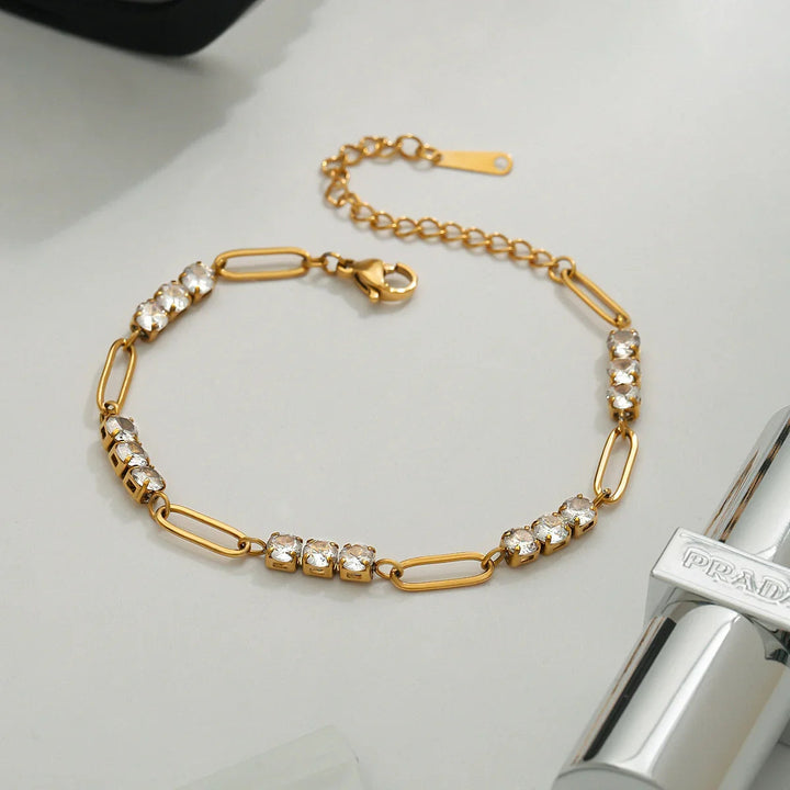 Gold Plated Cubic Zirconia Chain Bracelet for Women