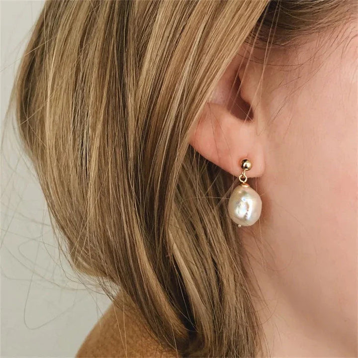 Gold-Plated Imitation Pearl Dangle Earrings for Women