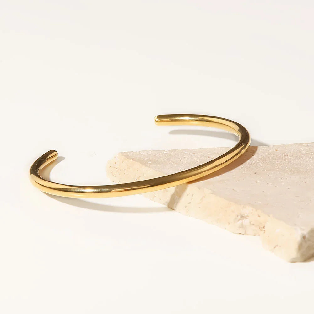 Gold-Plated Minimalist Open Cuff Bangle for Women